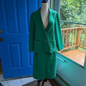Vintage 70s | Rrrruss | Suit Blazer Skirt 2 Piece Set ILGWU | Green | Large
